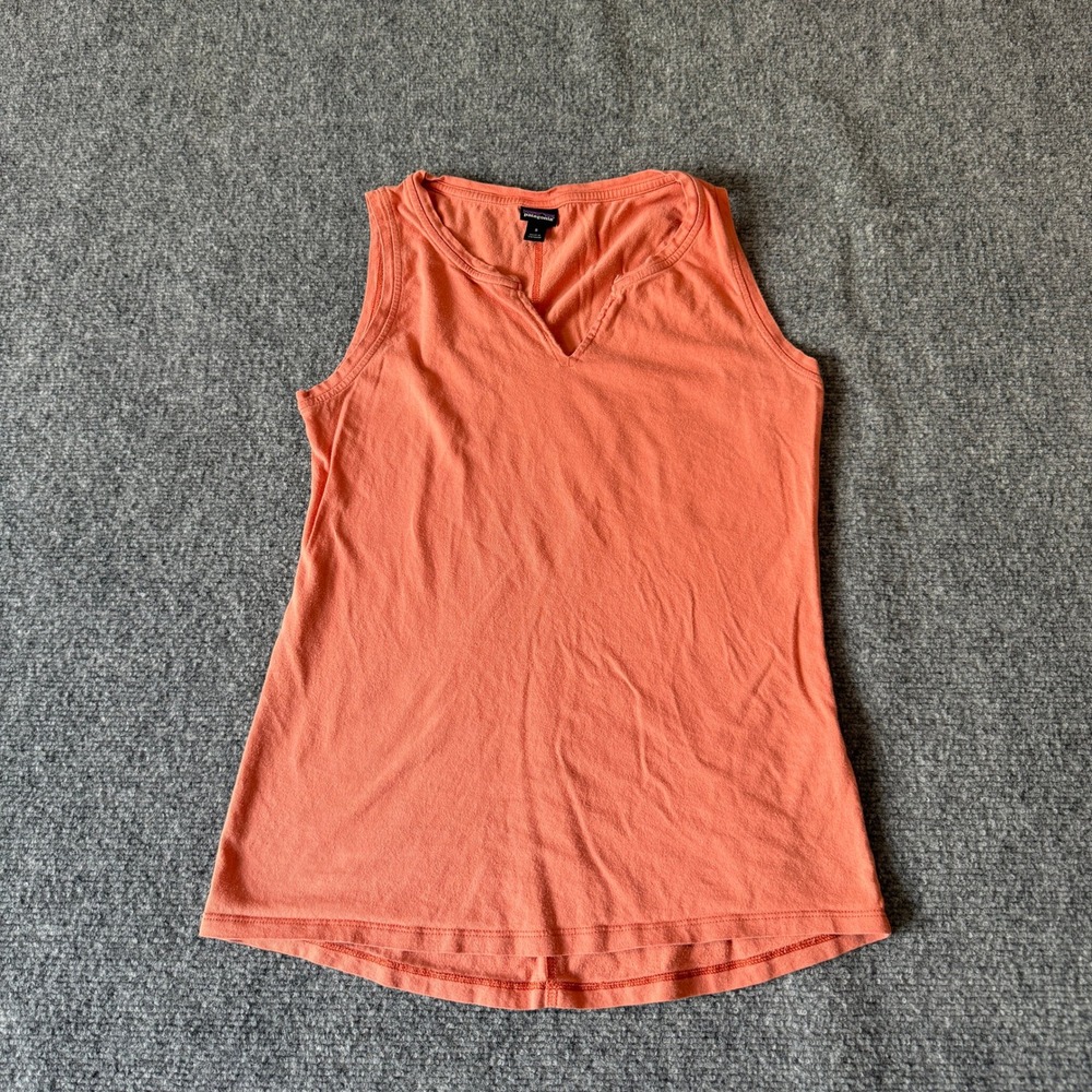 Patagonia Womens Coral Orange‎ Split Notch Neck Sleeveless Tank Top Size S